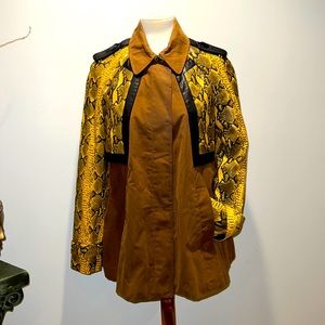 Rebecca Minkoff Snake Skin & Cotton Trench Coat Mustard Brown Size Small